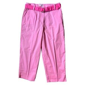 Chadwicks Womens Pink Casual Cropped Pants Size 8 w/ Belt, Cotton High Waisted